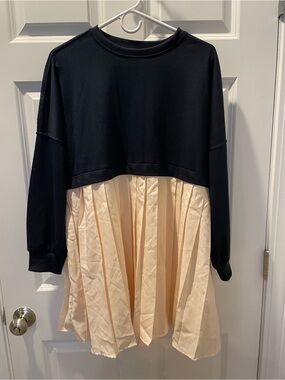 SHEIN Navy Top with Cream Pleated Skirt Dress